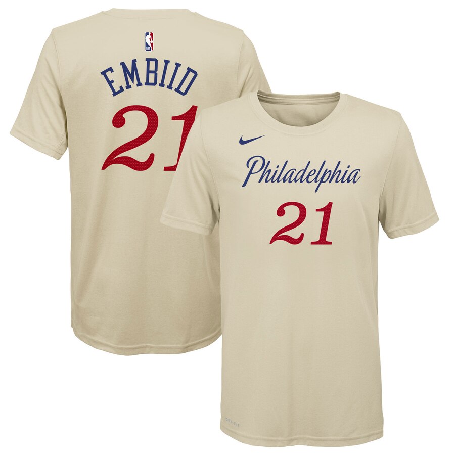 Men 2020 NBA Nike Joel Embiid Philadelphia 76ers Youth Cream 201920 City Edition Name Number TShirt